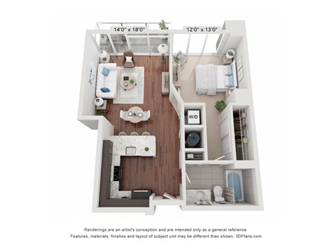 Floor plan for 1 bed, 1 bath, 784 sqft